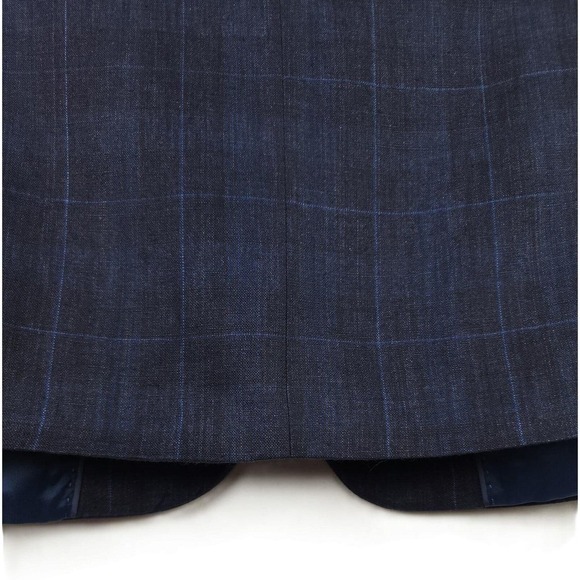 Bar III Mens Slim Fit Linen Sport Coat Blazer 36R Navy Blue Windowpane Plaid NWT - Picture 4 of 5
